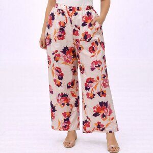 $108 Susan Graver Wide Leg Satin Floral Pants Women’s XLP Summer Boho Resortwear